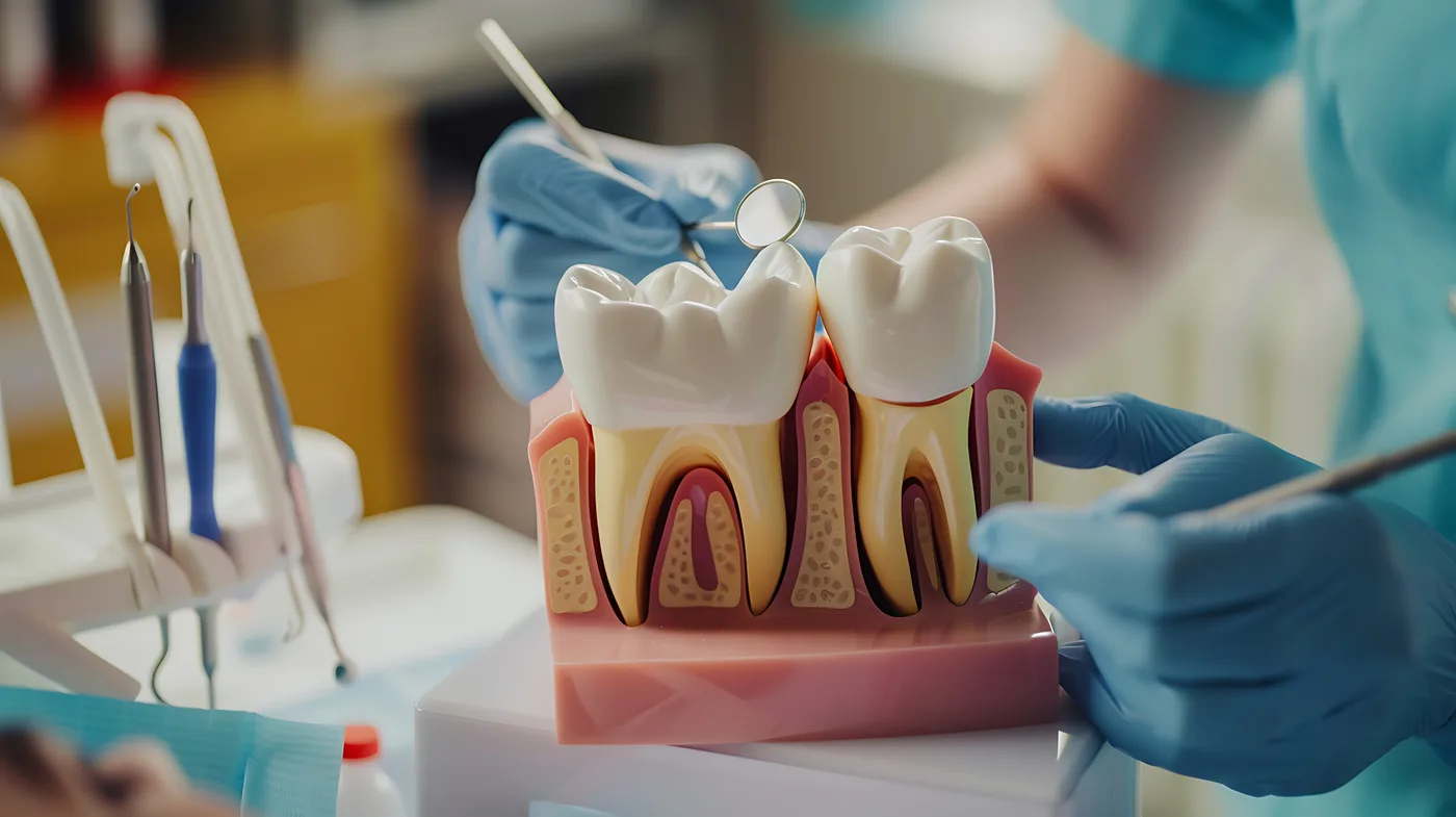 Anatomia do dente mostrando a polpa e os canais radiculares — tratamento de canal em Passos-MG